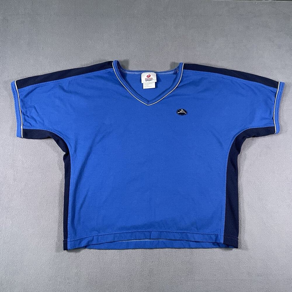 Vintage Hanes Sport Blue Crop Top Womens Small Y2K Athletic Streetwear